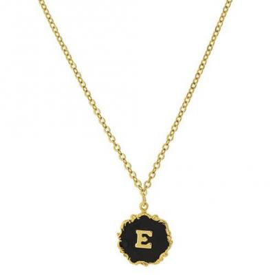 Necklace Gold-Dipped Black Enamel Initial E.JPG